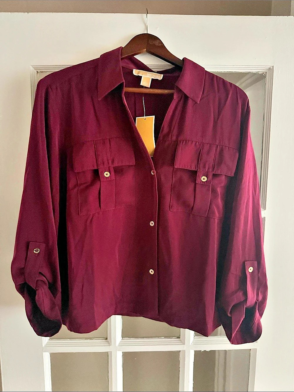 Michael Kors Long Sleeve Button Down Shirt in Purple Size Large NWT